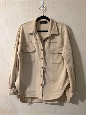 Blue Blush Beige Button-Front Overshirt
